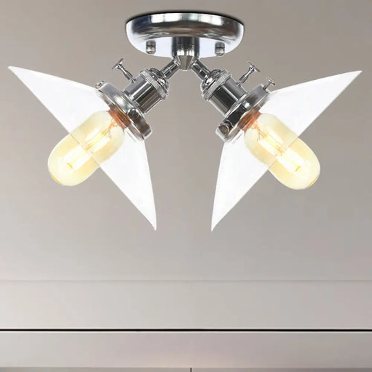 Industrial Style Clear Glass Semi Flush Mount Ceiling Light With 2 Lights For Conical Restaurants