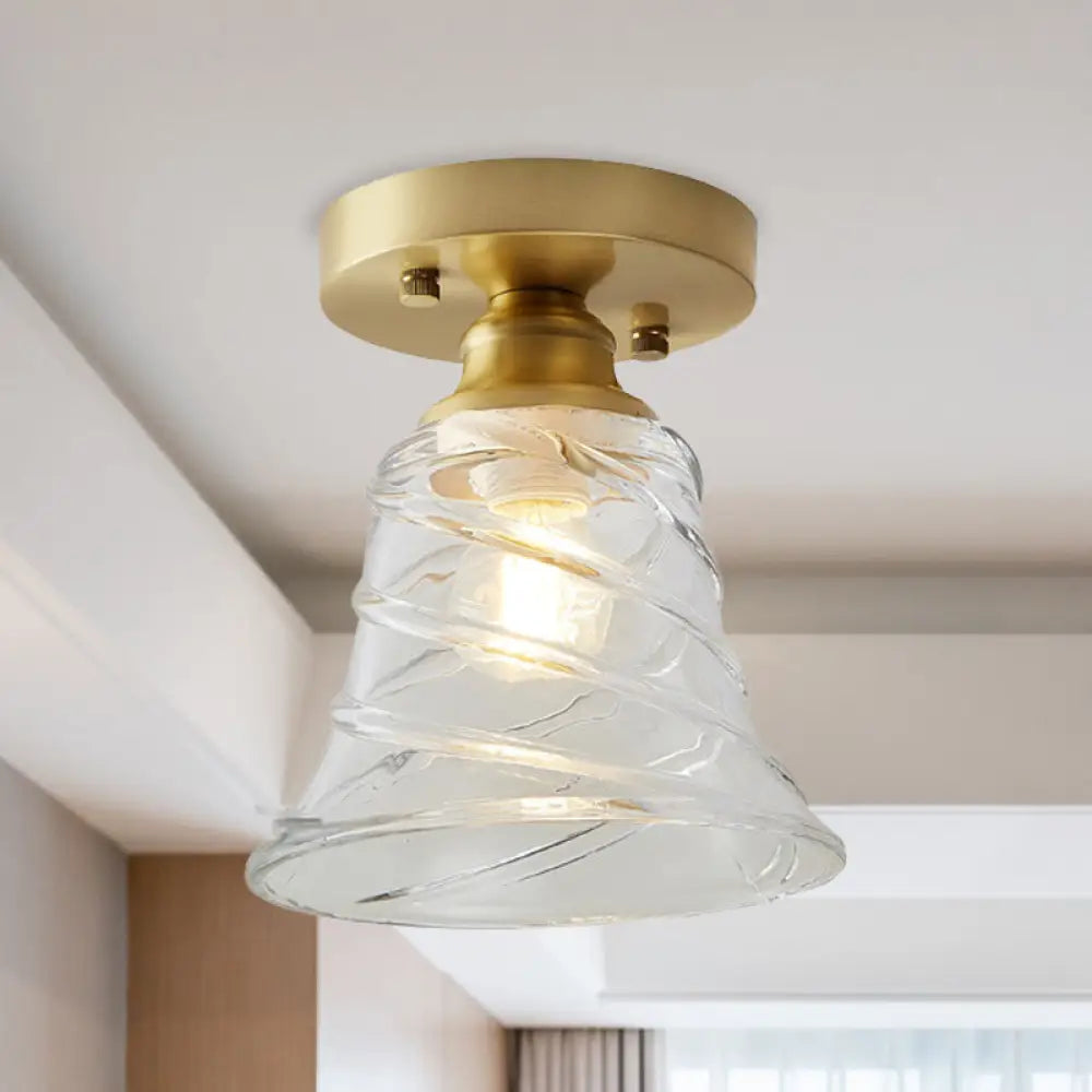 Industrial-Style Cone Glass Ceiling Light - Single Bulb Semi Flush Mount Fixture In Brass With