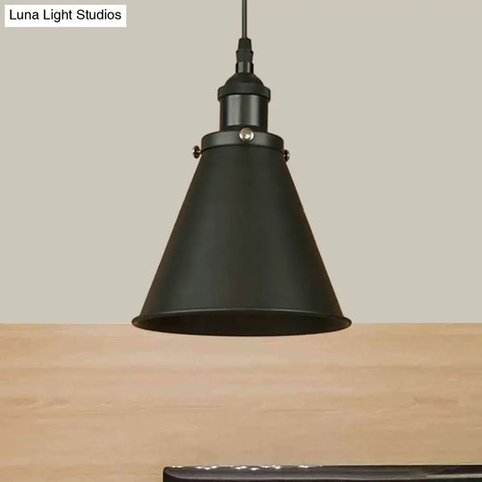 Industrial Style Cone-Shaped Hanging Pendant Lamp - Black/Brass Iron Ideal For Dining Room Lighting