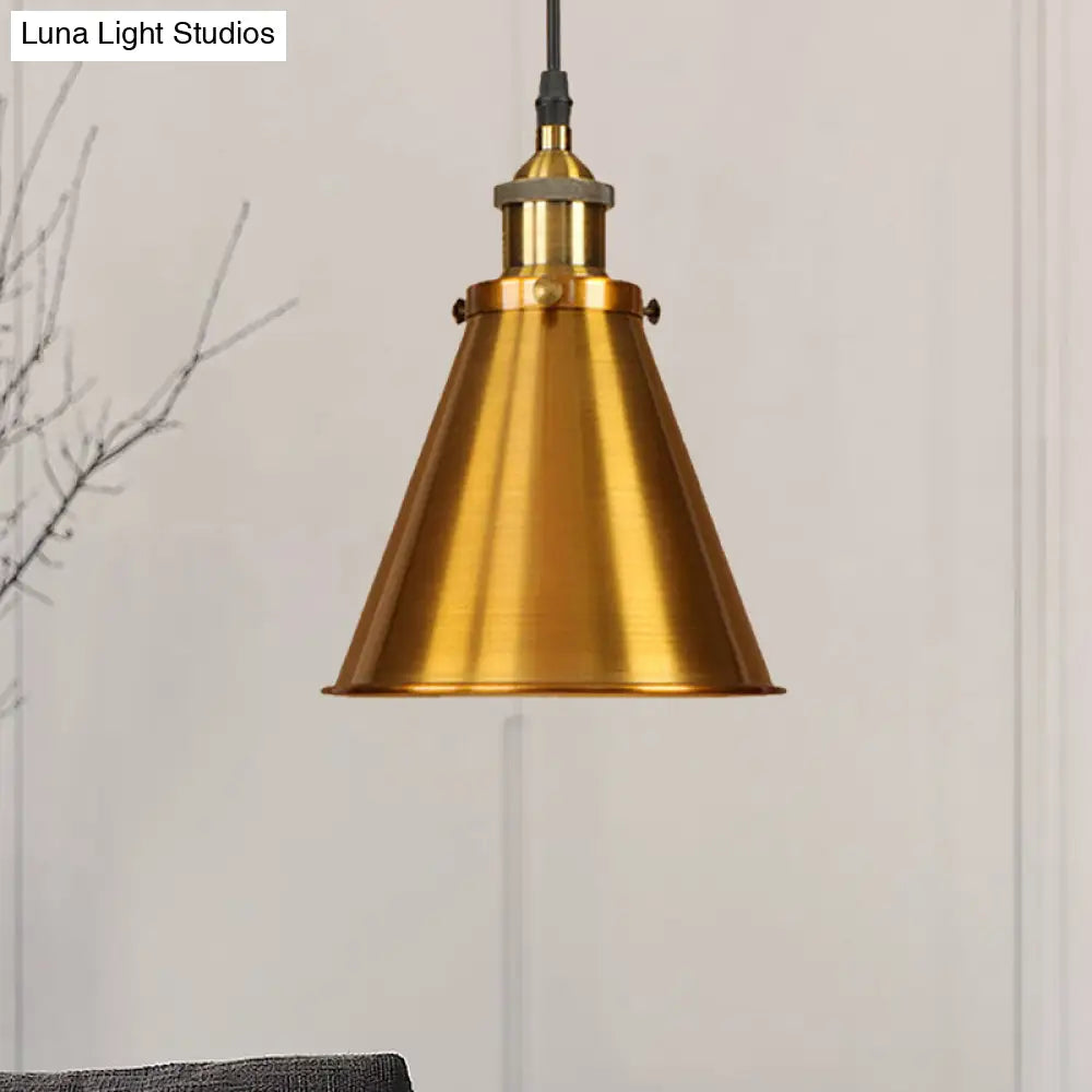 Industrial Style Cone-Shaped Hanging Pendant Lamp - Black/Brass Iron Ideal For Dining Room Lighting