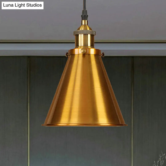 Industrial Style Black/Brass Cone Pendant Light For Dining Room