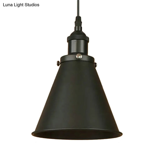 Industrial Style Cone-Shaped Hanging Pendant Lamp - Black/Brass Iron Ideal For Dining Room Lighting