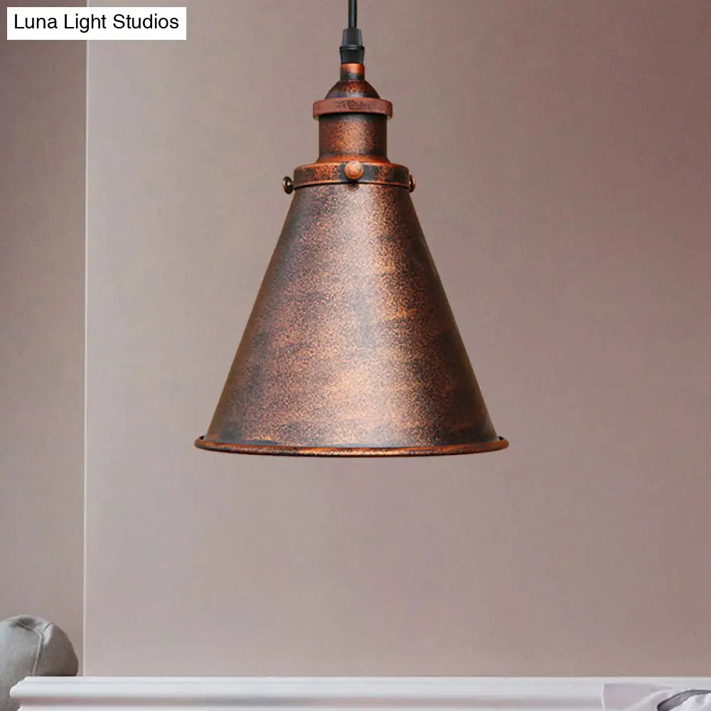 Industrial Style Cone-Shaped Hanging Pendant Lamp - Black/Brass Iron Ideal For Dining Room Lighting