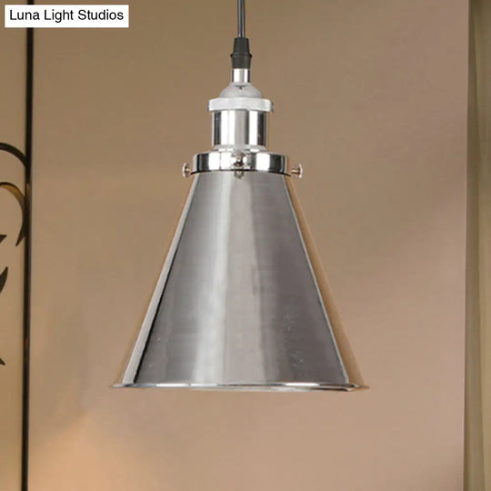 Industrial Style Cone-Shaped Hanging Pendant Lamp - Black/Brass Iron Ideal For Dining Room Lighting