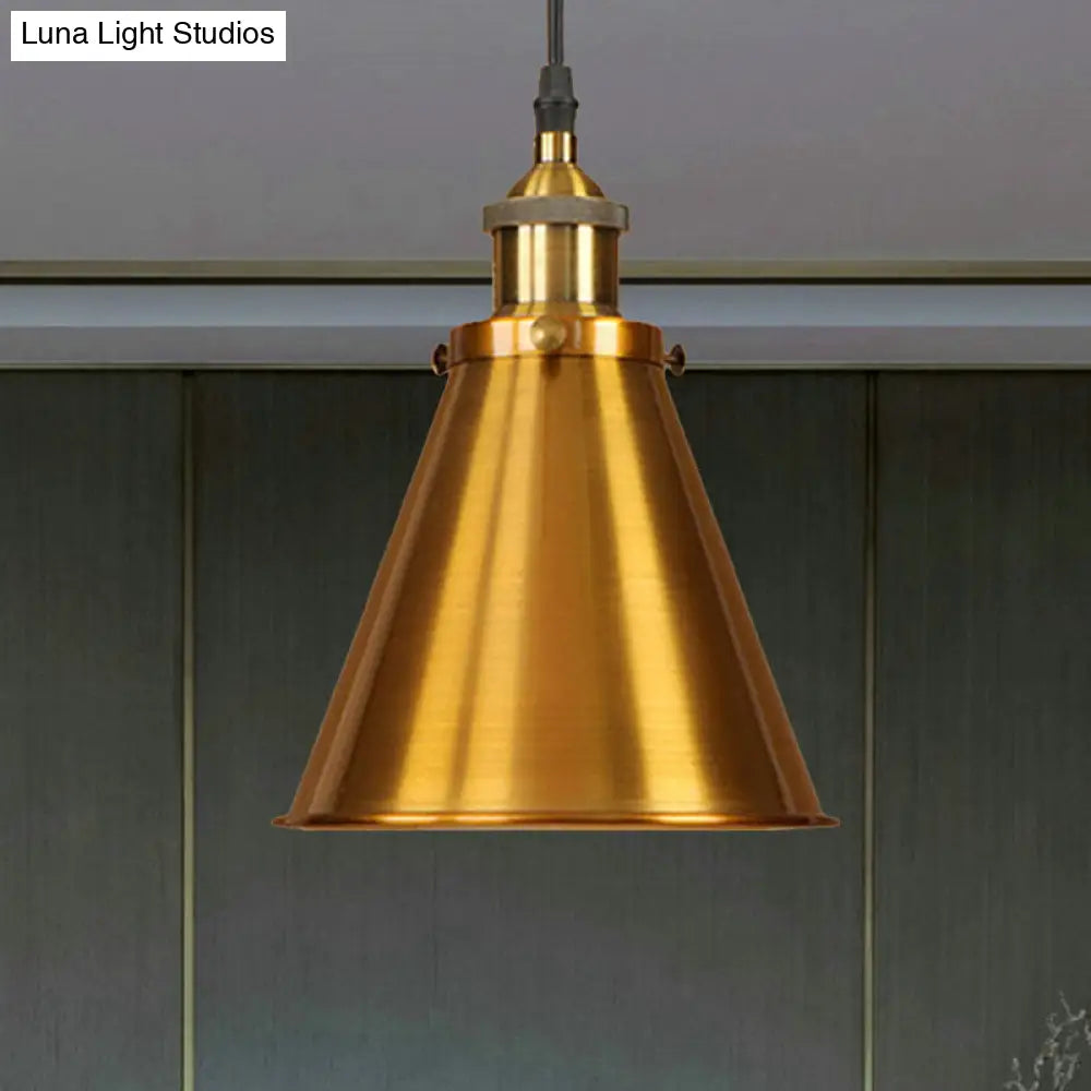 Industrial Style Cone-Shaped Hanging Pendant Lamp - Black/Brass Iron Ideal For Dining Room Lighting