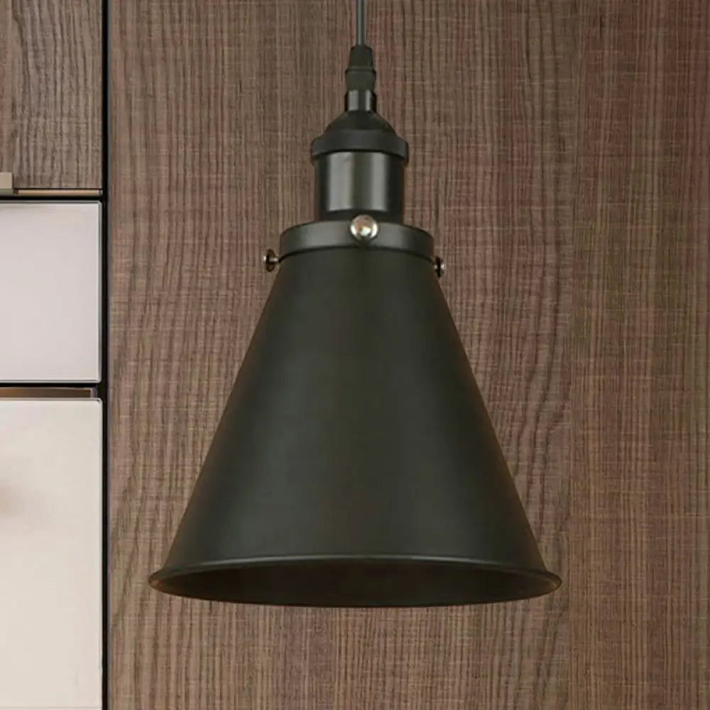 Industrial Style Cone-Shaped Hanging Pendant Lamp - Black/Brass Iron Ideal For Dining Room Lighting