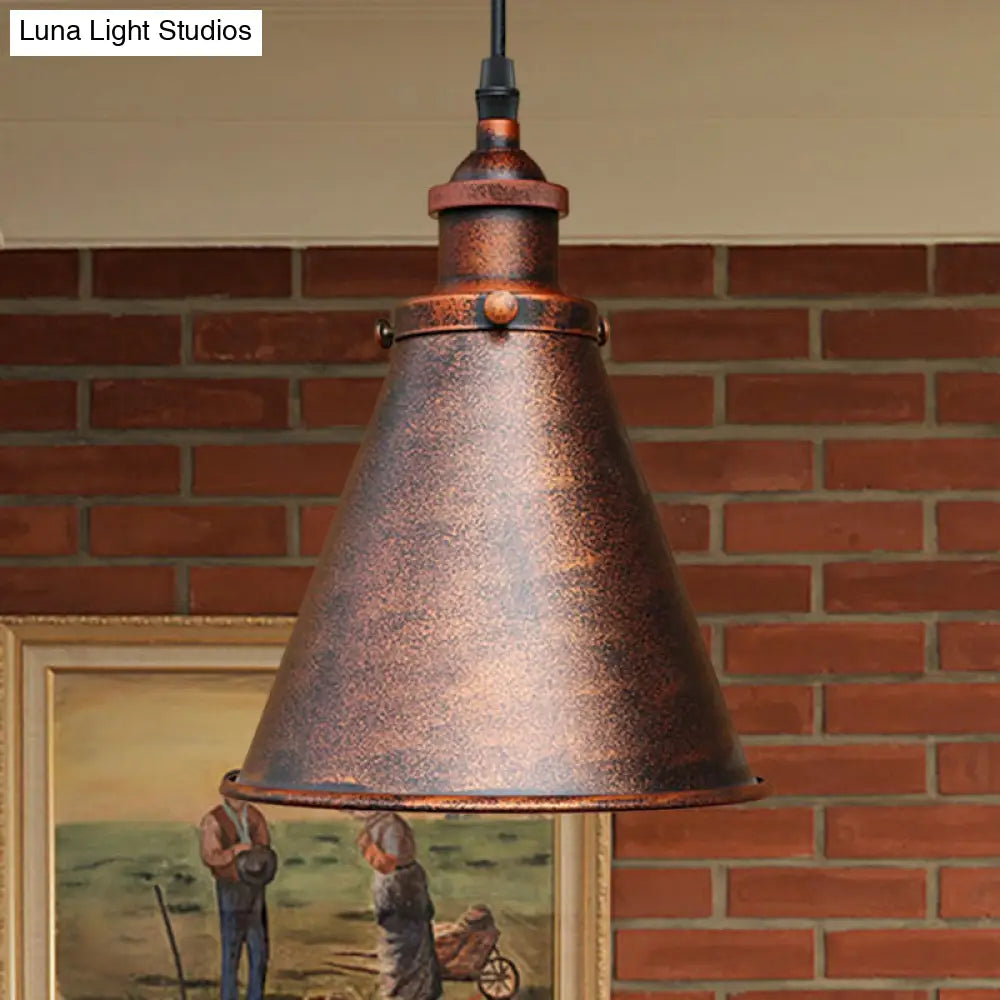 Industrial Style Cone-Shaped Hanging Pendant Lamp - Black/Brass Iron Ideal For Dining Room Lighting
