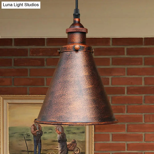 Industrial Style Cone-Shaped Hanging Pendant Lamp - Black/Brass Iron Ideal For Dining Room Lighting