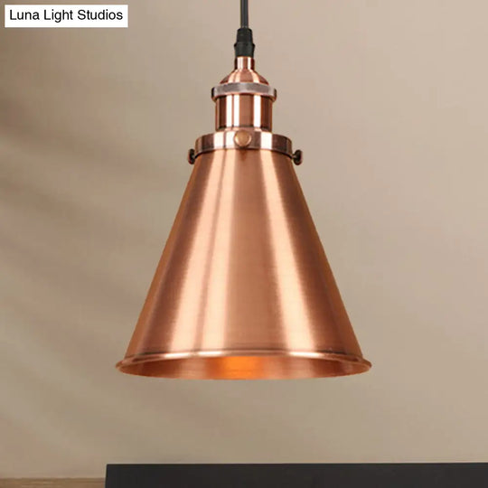 Industrial Style Cone-Shaped Hanging Pendant Lamp - Black/Brass Iron Ideal For Dining Room Lighting