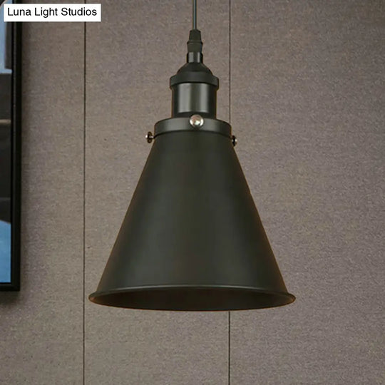 Industrial Style Cone-Shaped Hanging Pendant Lamp - Black/Brass Iron Ideal For Dining Room Lighting