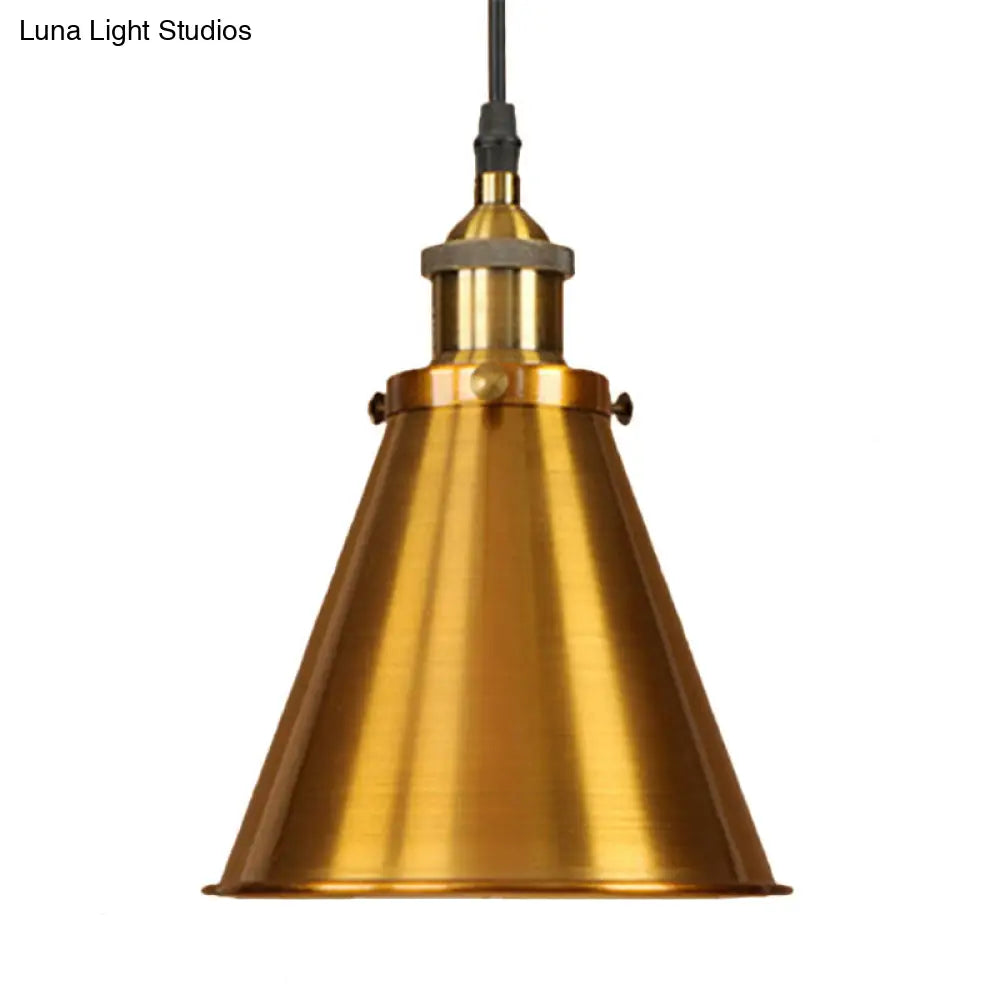 Industrial Style Black/Brass Cone Pendant Light For Dining Room