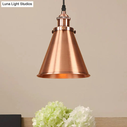 Industrial Style Cone-Shaped Hanging Pendant Lamp - Black/Brass Iron Ideal For Dining Room Lighting