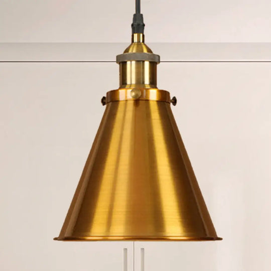 Industrial Style Cone-Shaped Hanging Pendant Lamp - Black/Brass Iron Ideal For Dining Room Lighting