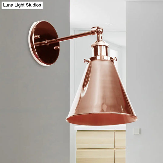 Industrial Style Conical Wall Mount Light For Living Room - Metallic Brass/Bronze Finish