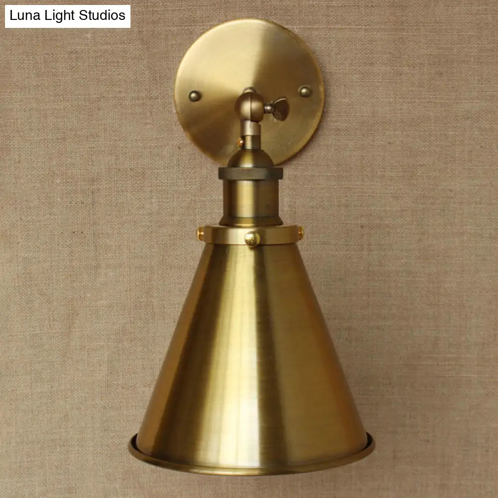 Industrial Style Conical Wall Mount Light For Living Room - Metallic Brass/Bronze Finish