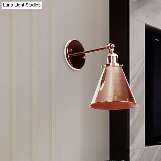 Industrial Style Conical Wall Mount Light For Living Room - Metallic Brass/Bronze Finish