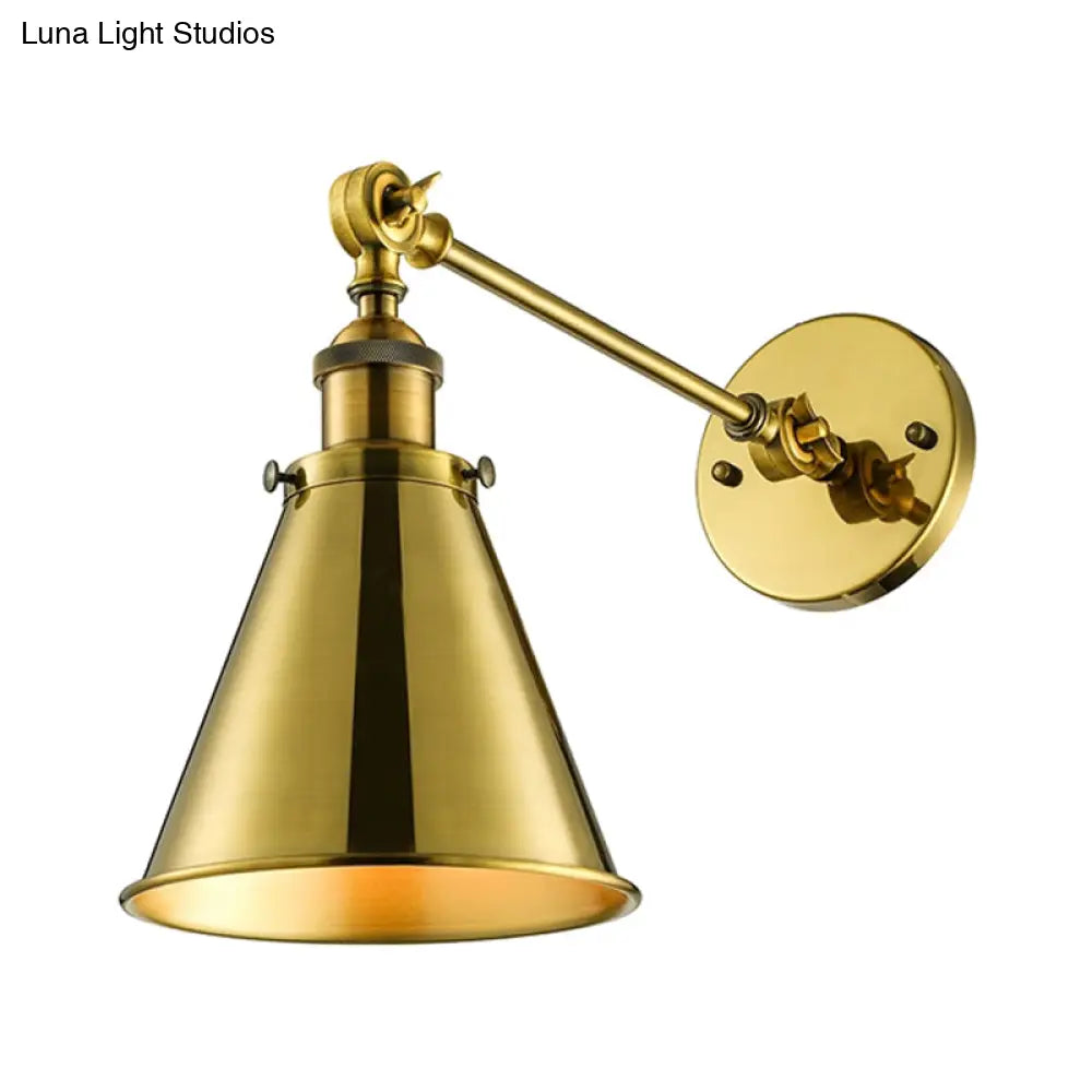 Industrial Style Conical Wall Mount Light For Living Room - Metallic Brass/Bronze Finish