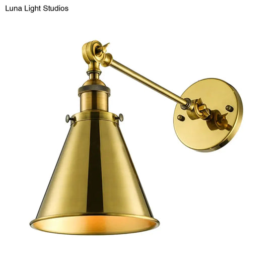 Industrial Style Conical Wall Mount Light For Living Room - Metallic Brass/Bronze Finish