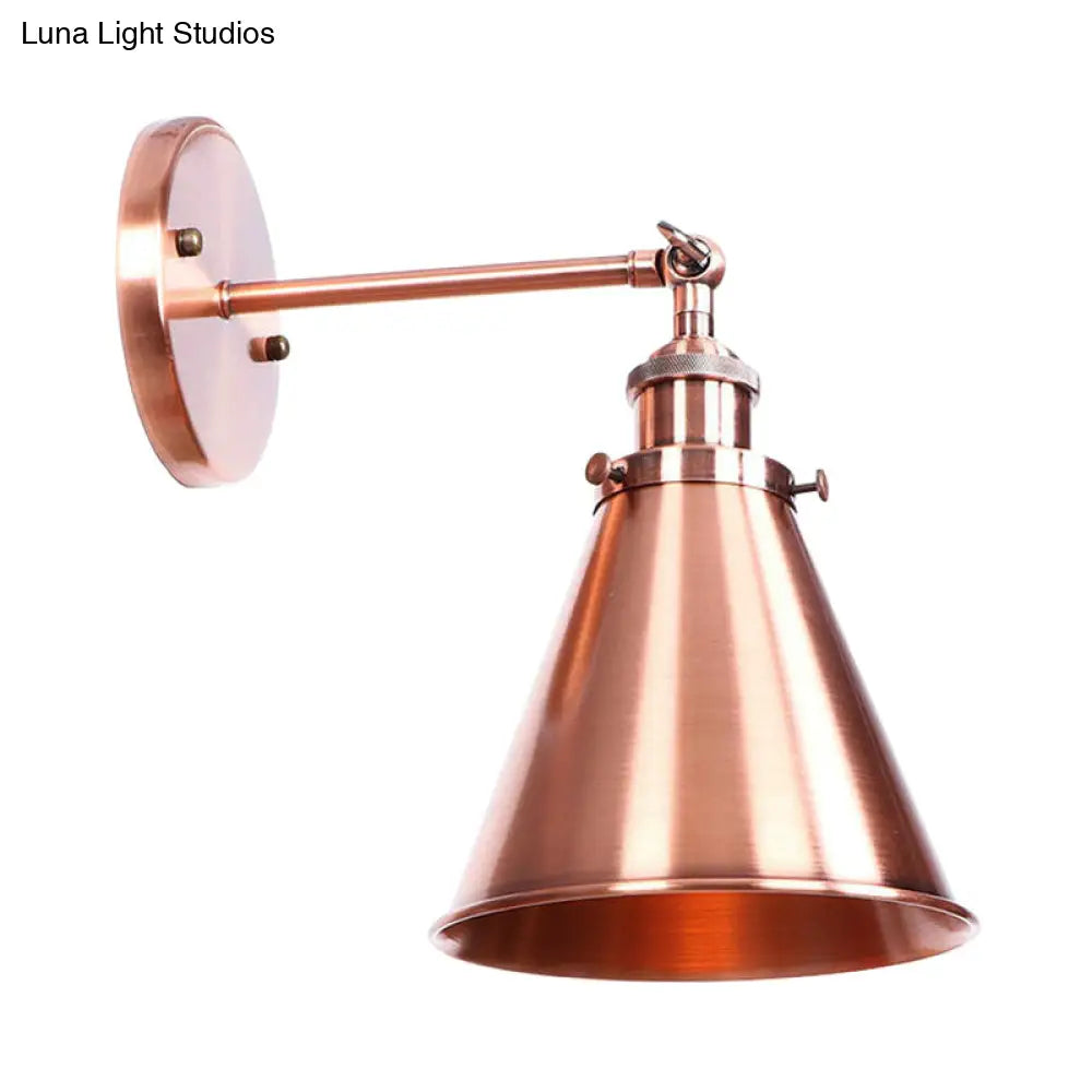 Industrial Style Conical Wall Mount Light For Living Room - Metallic Brass/Bronze Finish