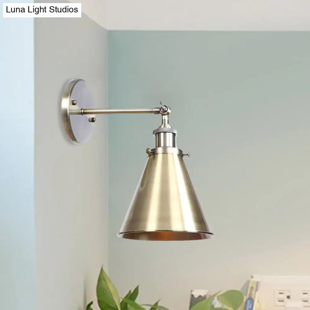 Industrial Style Conical Wall Mount Light For Living Room - Metallic Brass/Bronze Finish