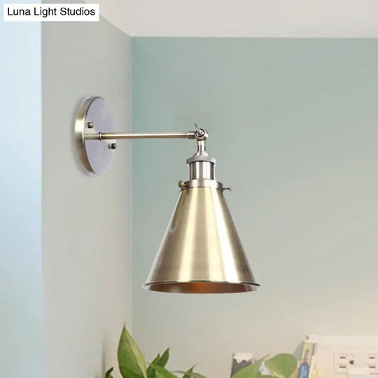 Industrial Style Conical Wall Mount Light For Living Room - Metallic Brass/Bronze Finish