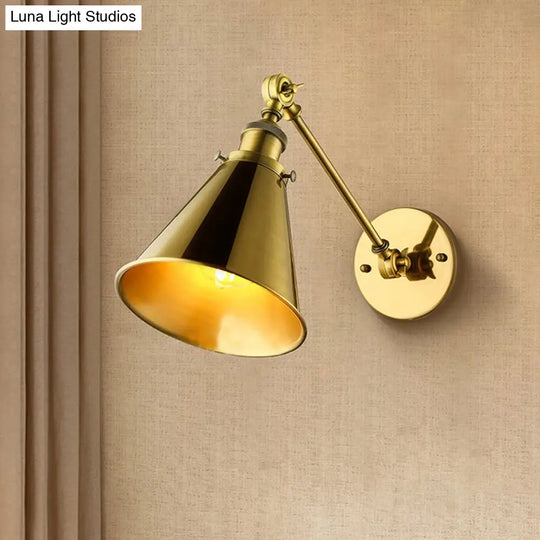 Industrial Style Conical Wall Mount Light For Living Room - Metallic Brass/Bronze Finish