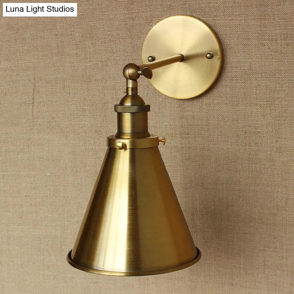 Industrial Style Conical Wall Mount Light For Living Room - Metallic Brass/Bronze Finish