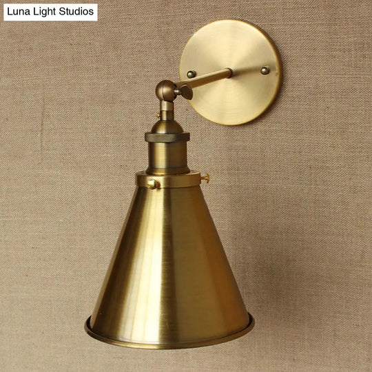 Industrial Style Conical Wall Mount Light For Living Room - Metallic Brass/Bronze Finish