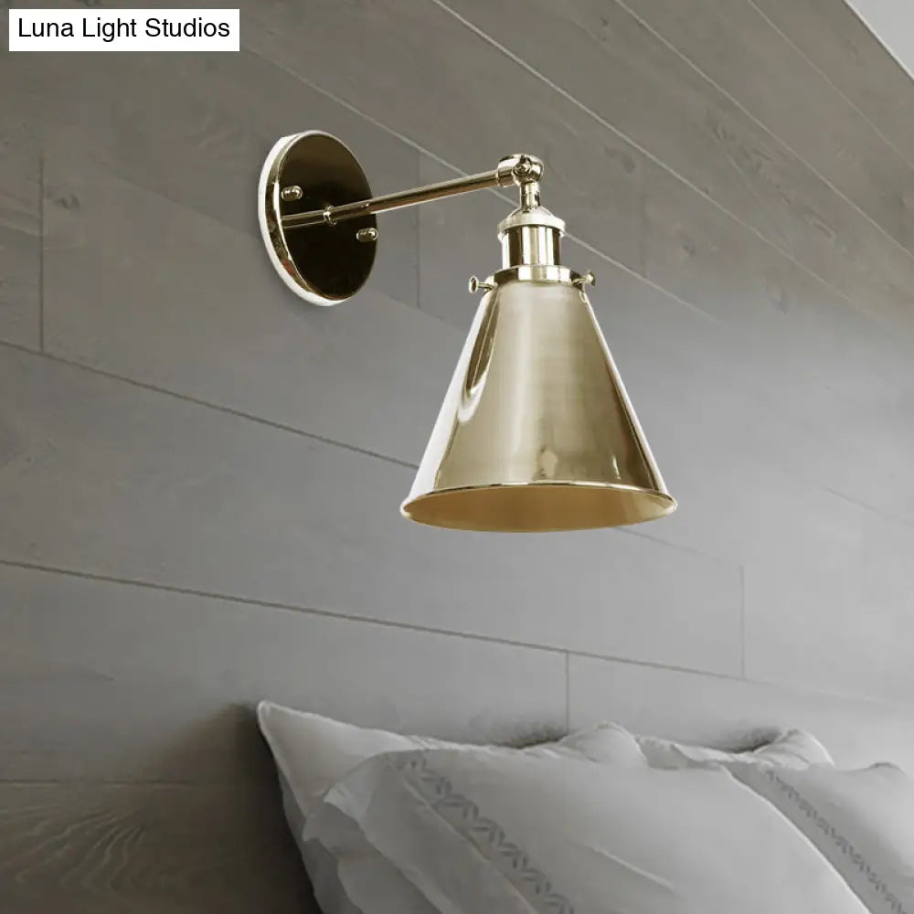 Industrial Style Conical Wall Mount Light For Living Room - Metallic Brass/Bronze Finish