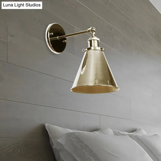 Industrial Style Conical Wall Mount Light For Living Room - Metallic Brass/Bronze Finish