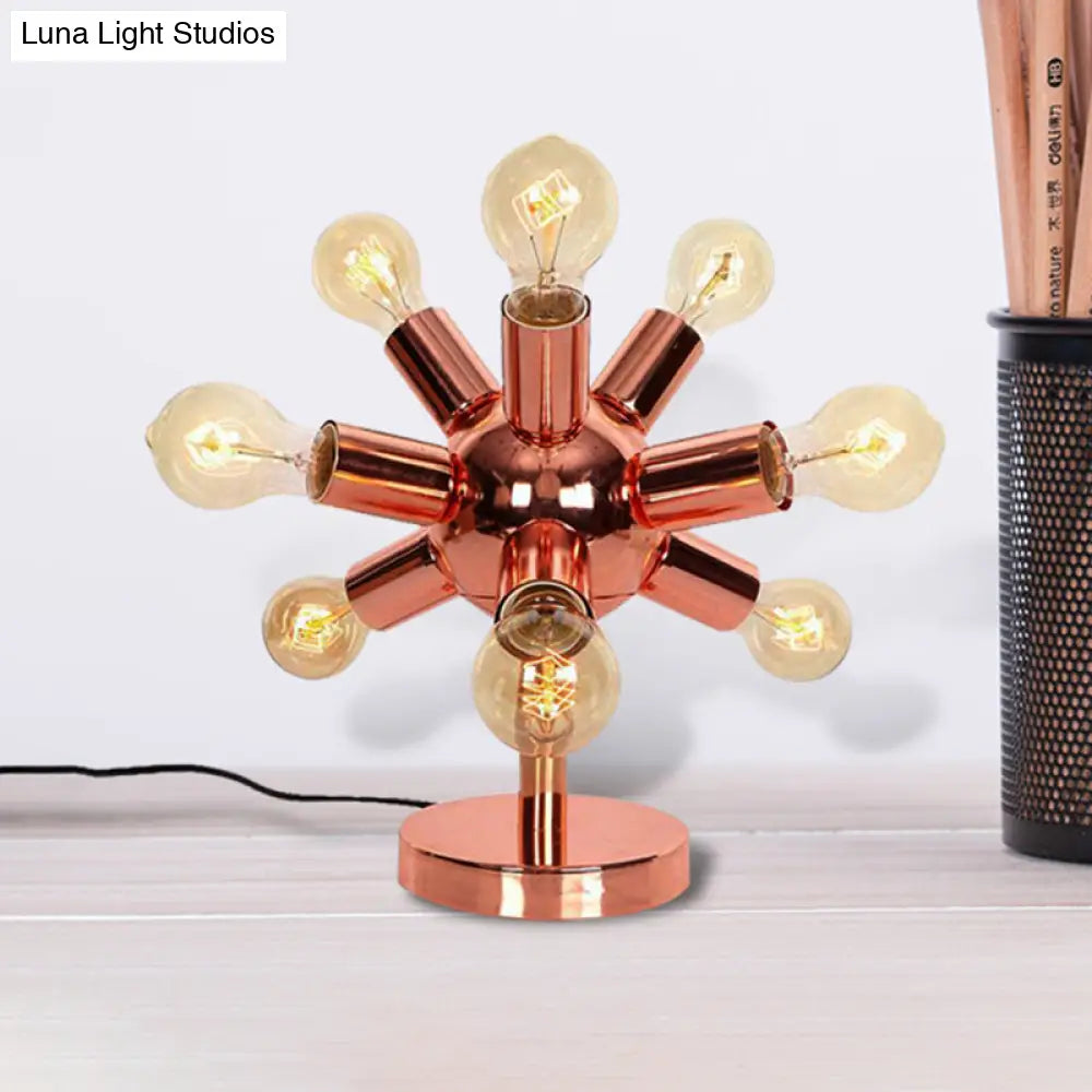 Industrial Style Copper Finish Sputnik Table Lamp | 6/9-Head Metallic Lighting For Bedroom With