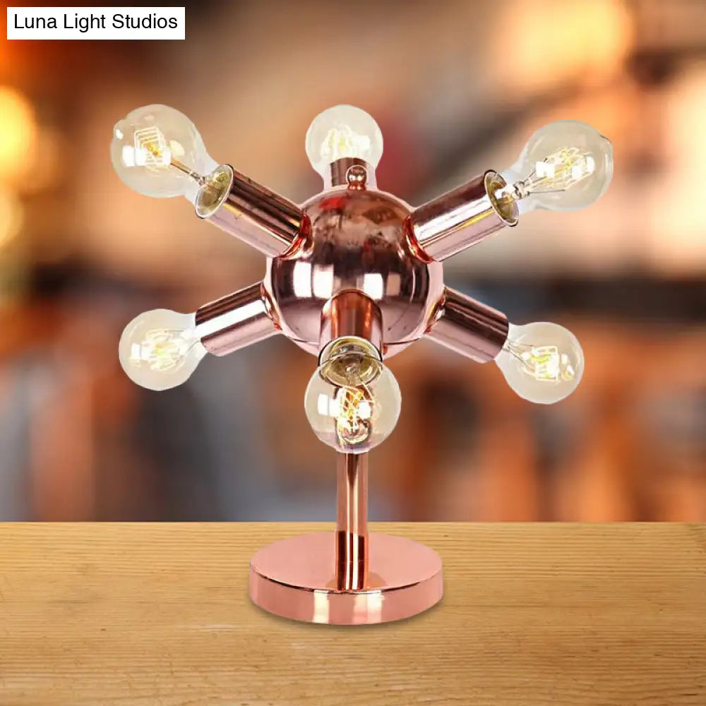 Industrial Style Copper Finish Sputnik Table Lamp | 6/9-Head Metallic Lighting For Bedroom With