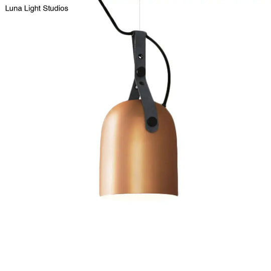 Industrial Style Dome Hanging Lamp In Black/Silver/Copper With Leather Strap - 7’/9.5’ Dia 1