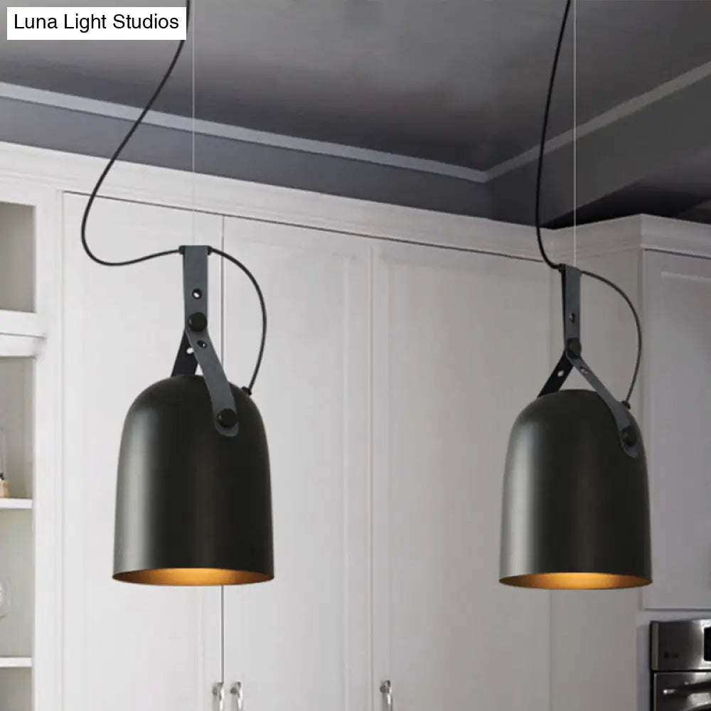 Industrial Style Dome Hanging Lamp With Leather Strap - 7/9.5 Dia 1 Light Pendant Lighting In