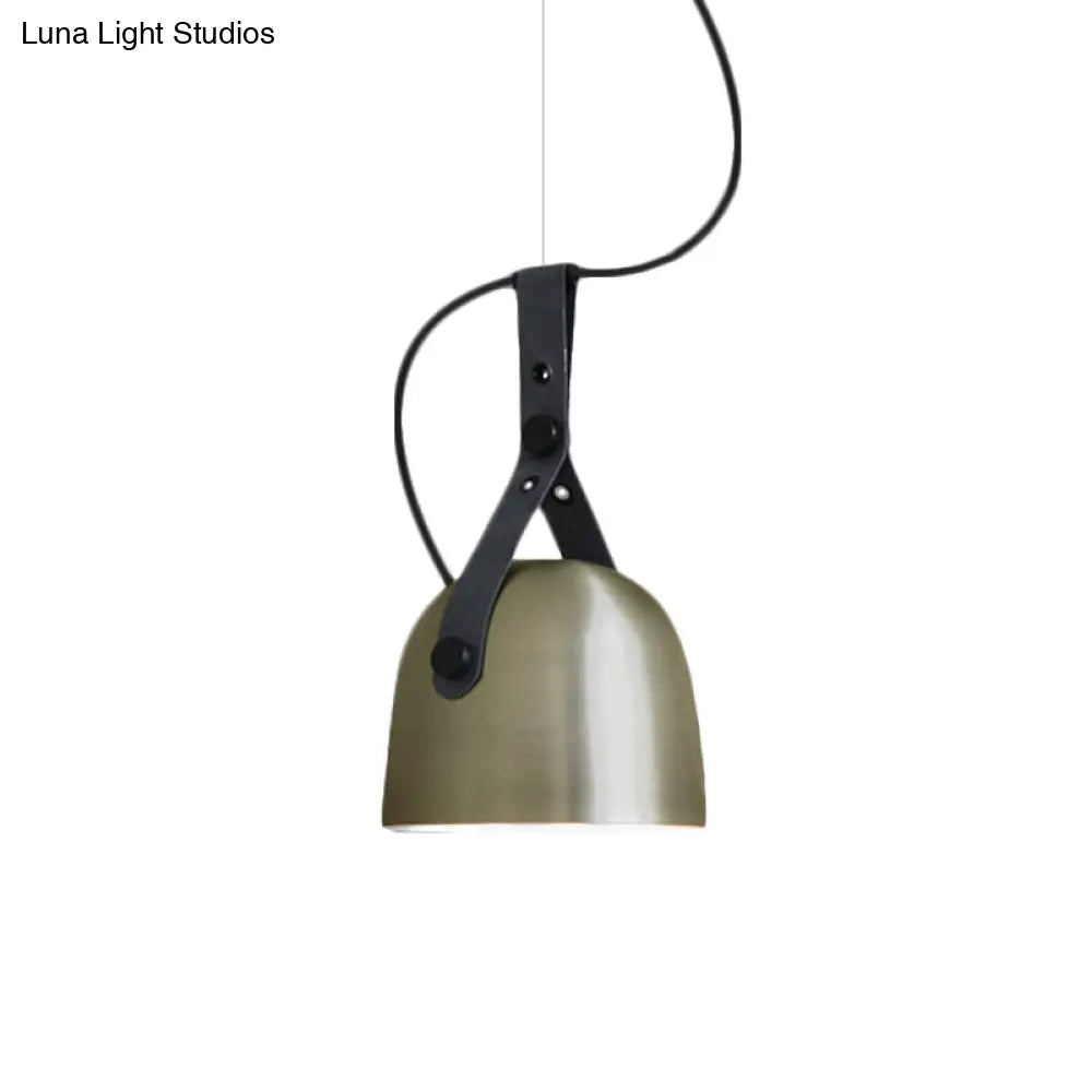 Industrial Style Dome Hanging Lamp With Leather Strap - 7/9.5 Dia 1 Light Pendant Lighting In