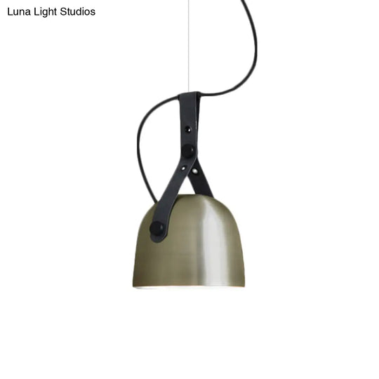 Industrial Style Dome Hanging Lamp With Leather Strap - 7/9.5 Dia 1 Light Pendant Lighting In