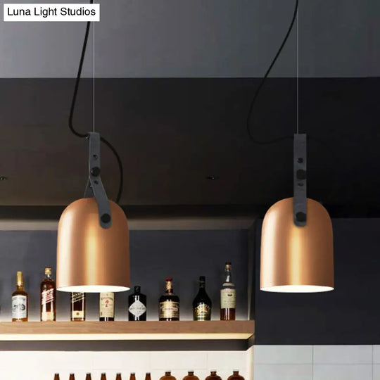 Industrial Style Dome Hanging Lamp With Leather Strap - 7/9.5 Dia 1 Light Pendant Lighting In