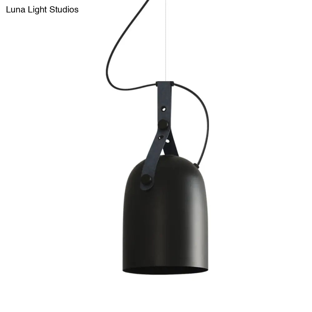 Industrial Style Dome Hanging Lamp With Leather Strap - 7/9.5 Dia 1 Light Pendant Lighting In