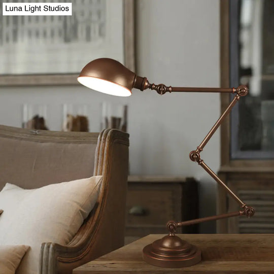 Industrial Style Dome Metal Reading Light - Bronze Swing Arm Desk Lamp For Study Room