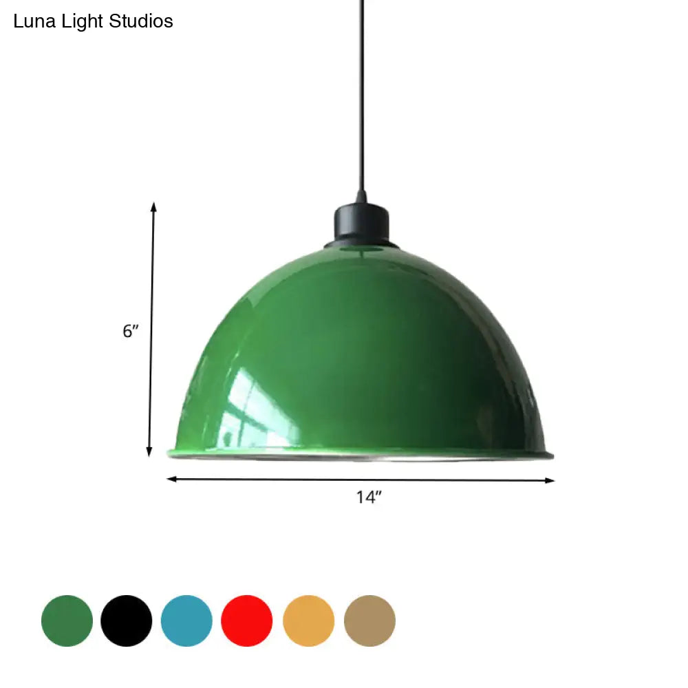 Industrial Style Domed Aluminum Ceiling Fixture - 12.5’/14’ Corded Hanging Lamp In Black/Red