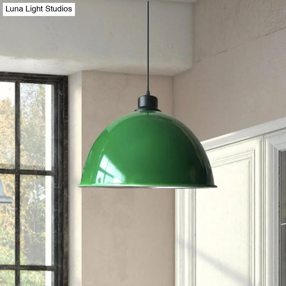 Industrial Style Domed Aluminum Ceiling Fixture - 12.5’/14’ Corded Hanging Lamp In Black/Red