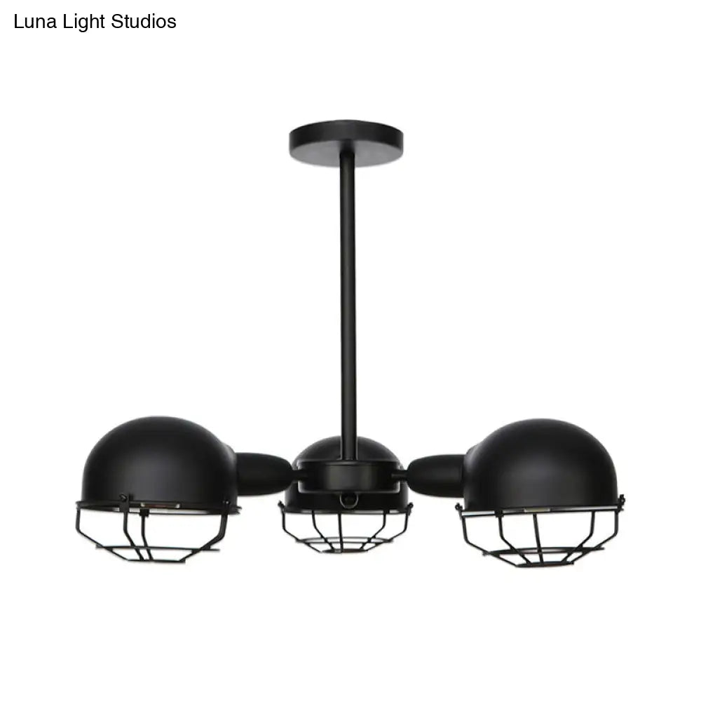 Industrial Style Domed Pendant Light With Wire Frame 3-Bulbs Black/Brass Finish