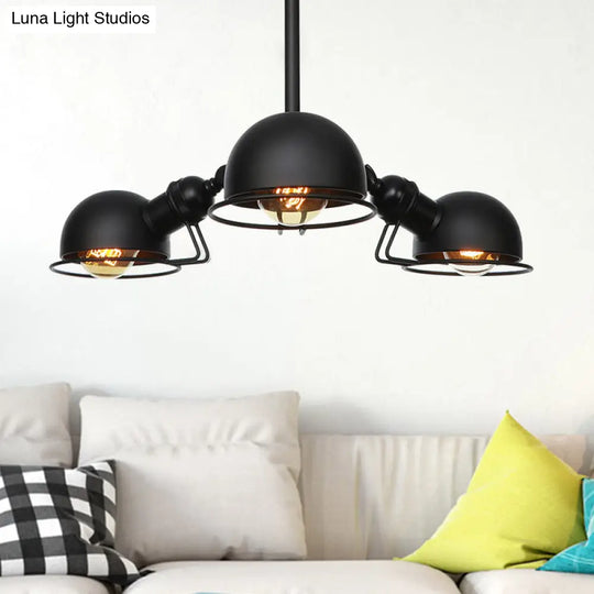 Industrial Style Domed Pendant Light With Wire Frame 3-Bulbs Black/Brass Finish