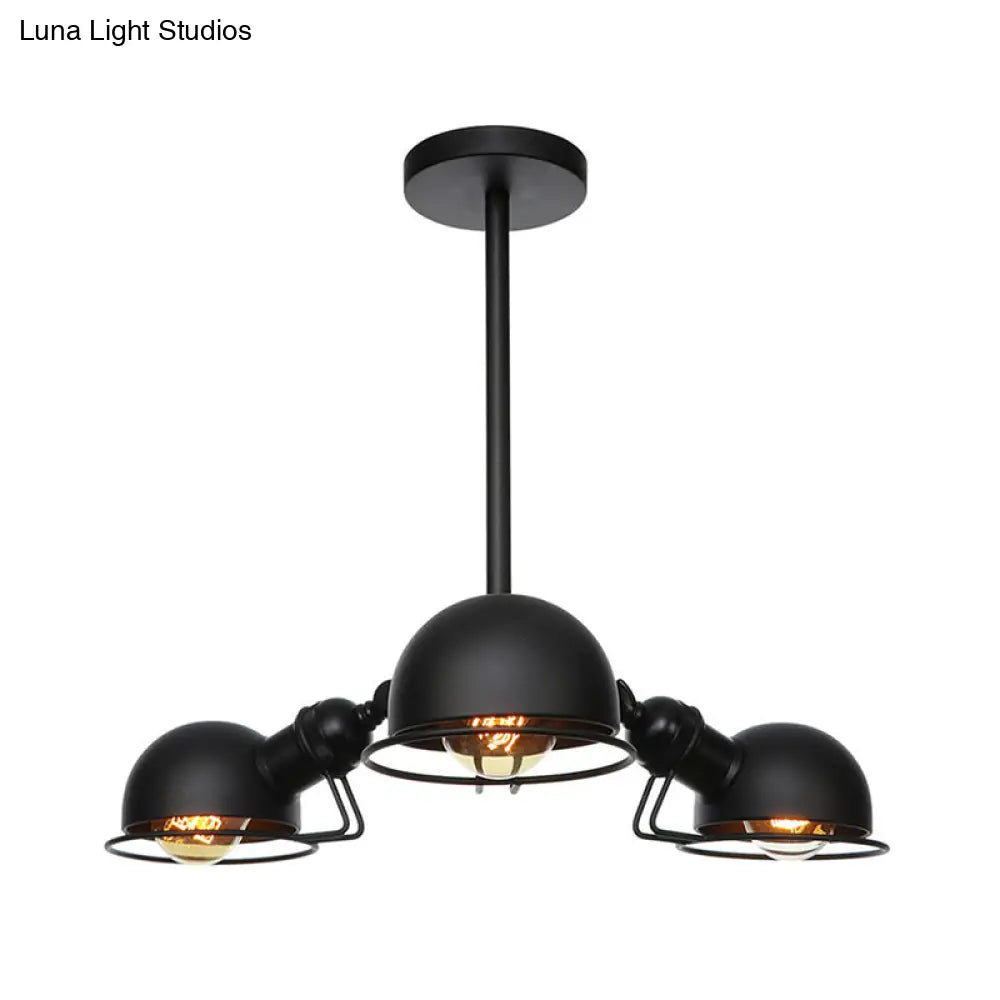 Industrial Style Domed Pendant Light With Wire Frame 3-Bulbs Black/Brass Finish