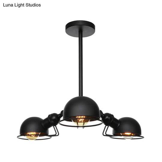 Industrial Style Domed Pendant Light With Wire Frame 3-Bulbs Black/Brass Finish