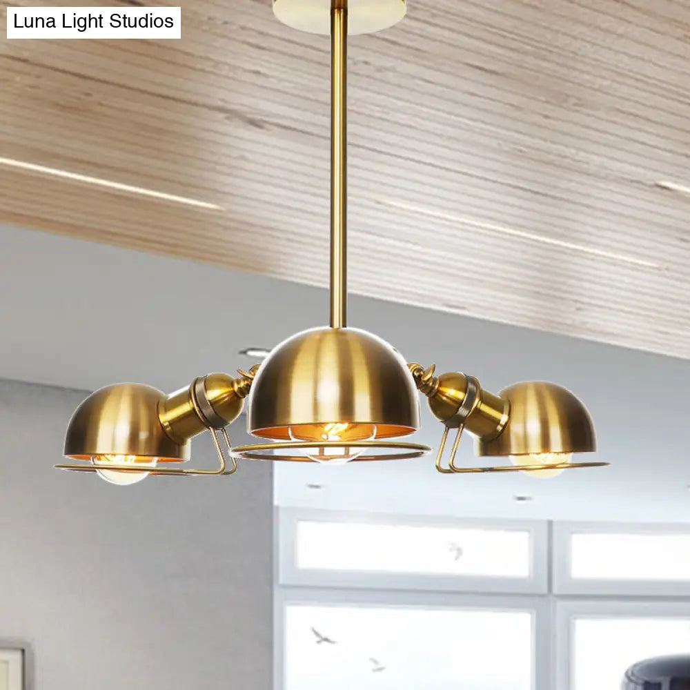 Domed Industrial Style Pendant Light With 3 Bulbs - Metallic Black/Brass Finish Chandelier Brass / A