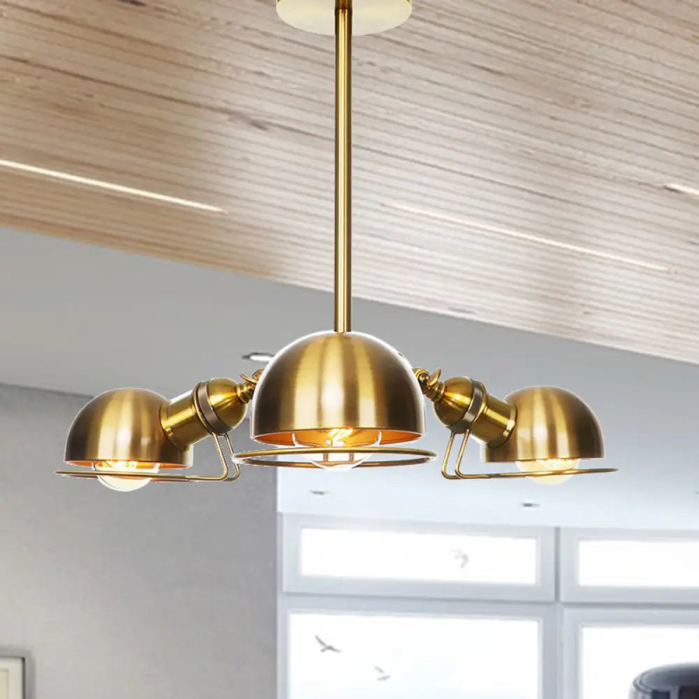 Industrial Style Domed Pendant Light With Wire Frame 3-Bulbs Black/Brass Finish Brass / A