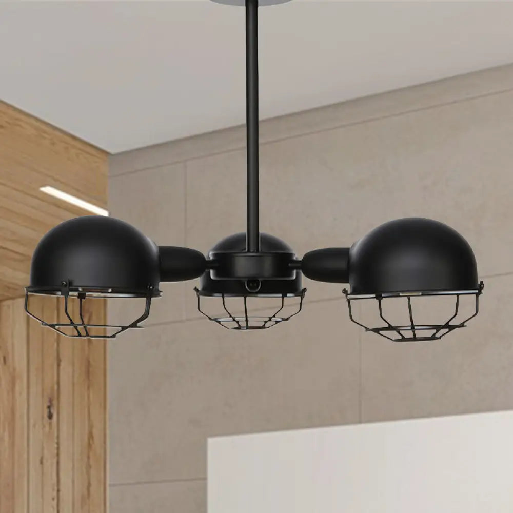 Industrial Style Domed Pendant Light With Wire Frame 3-Bulbs Black/Brass Finish Black / B