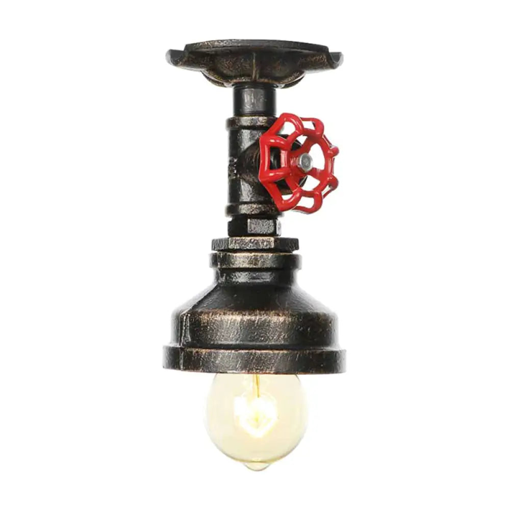 Industrial Style Exposed Bulb Semi Flush Mount Ceiling Light In Antique Bronze/Silver/Brass With
