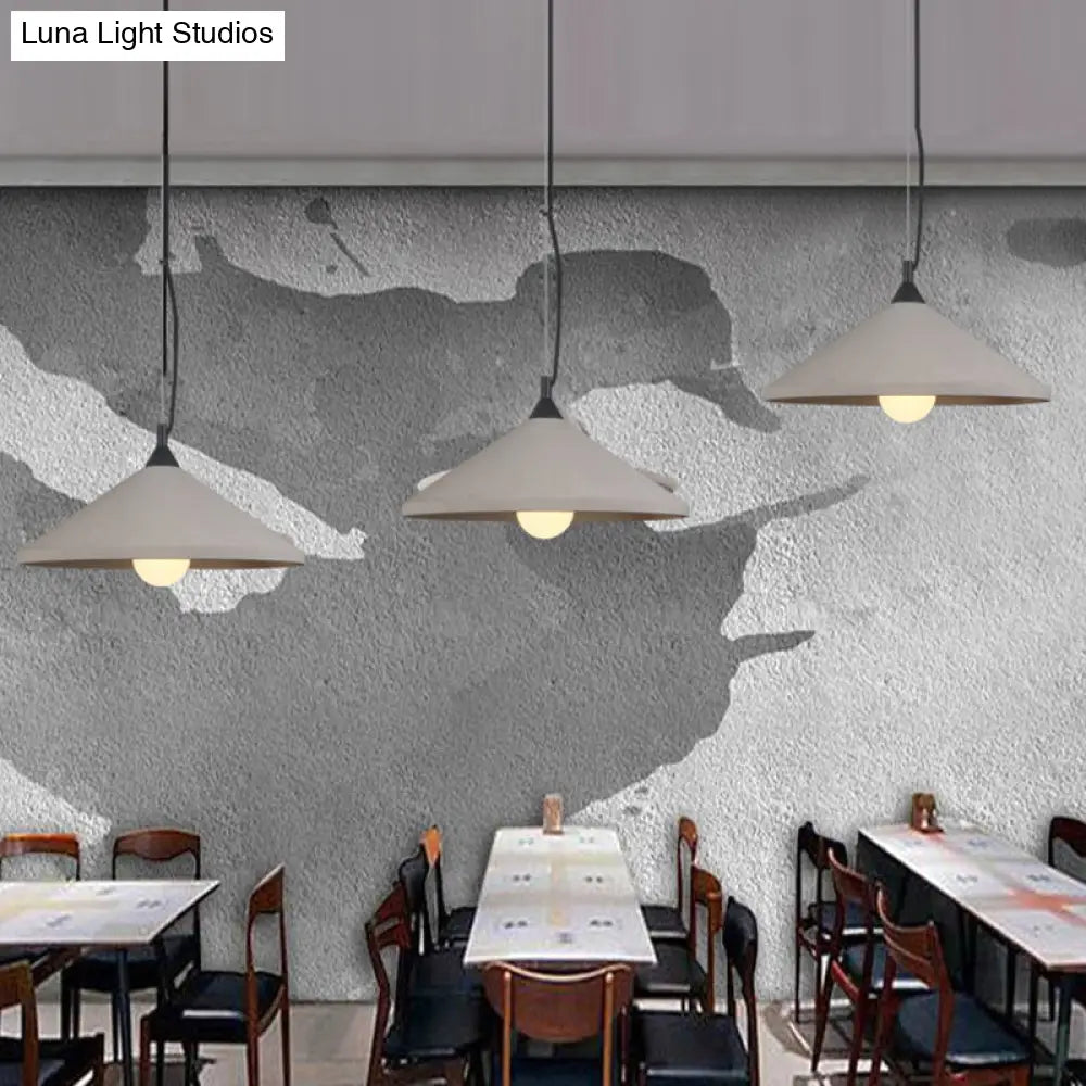 Industrial-Style Flare Pendant Lamp With Wide Cement Shade - Grey